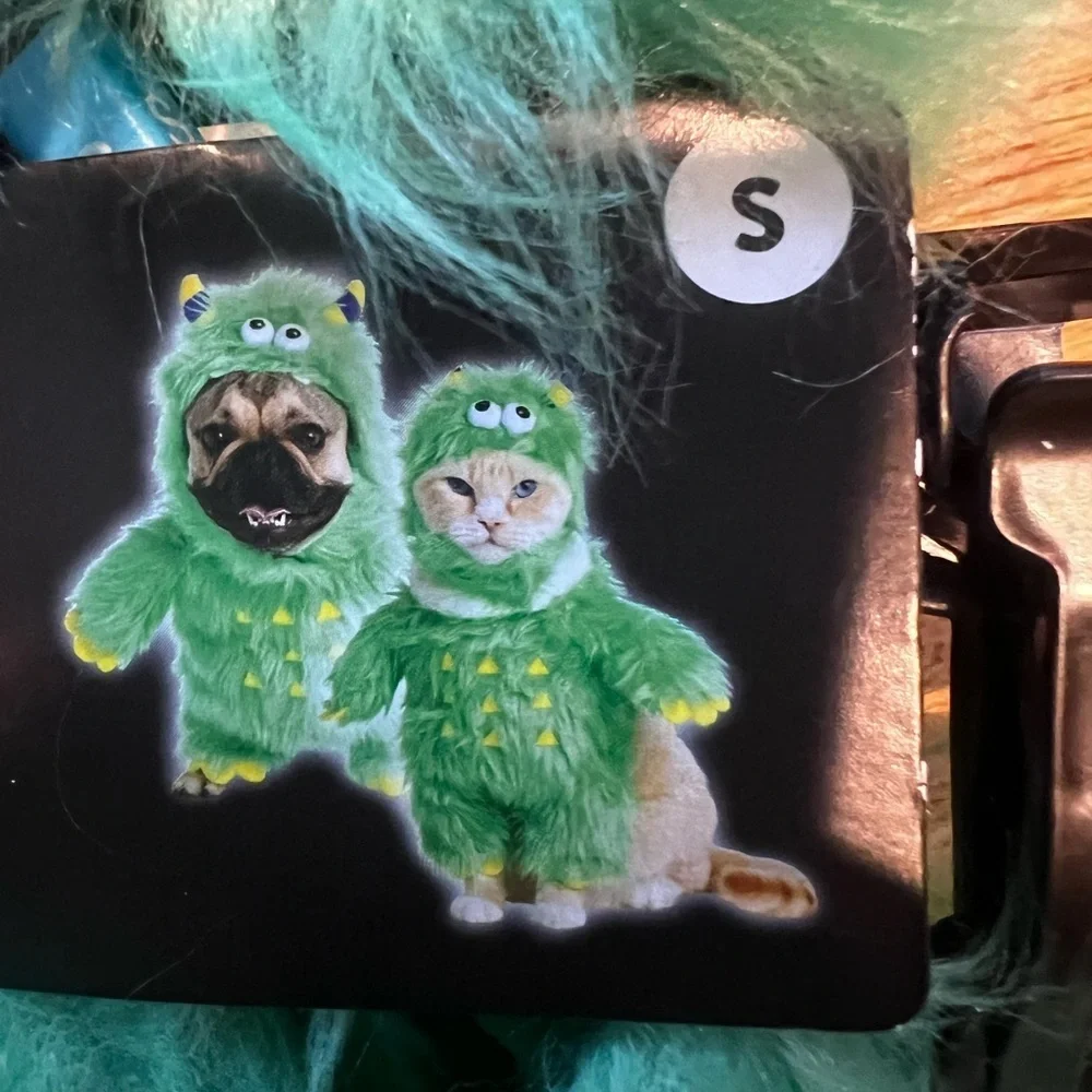 Thrills & Chills Monster Pet Costume  - Teal and Yellow NWT XS and S